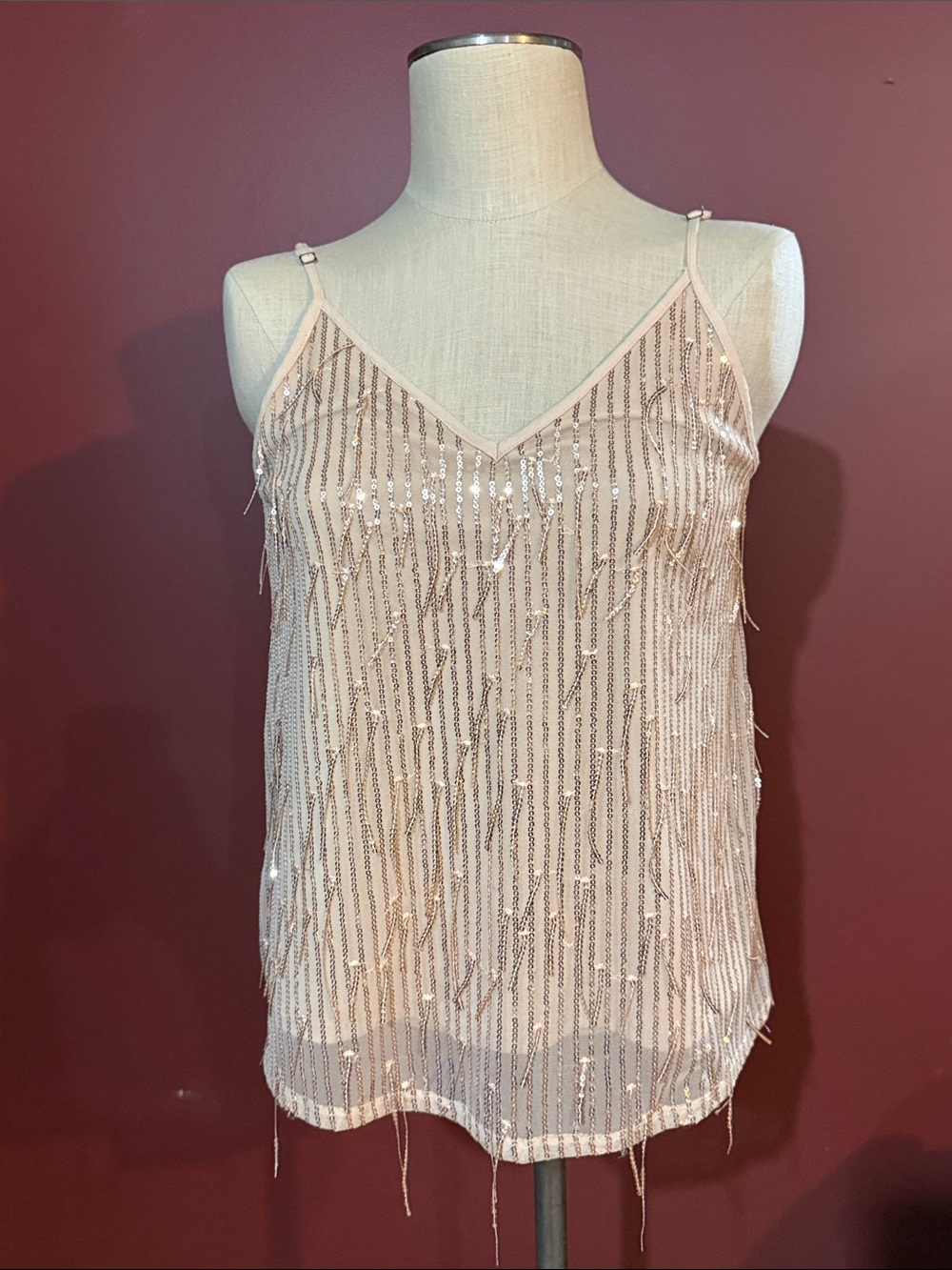 Maurices Beaded Blush Pink V-Neck Cami Top Sparkle
